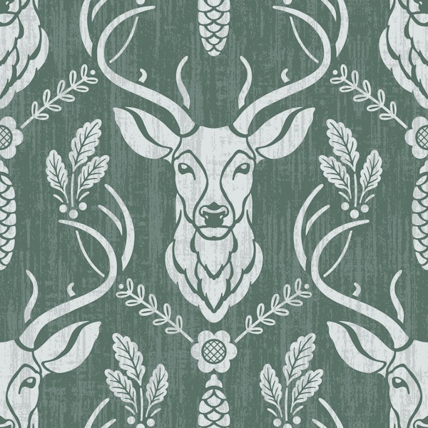 Cabincore Forest Deer - Blue Green - Textur L