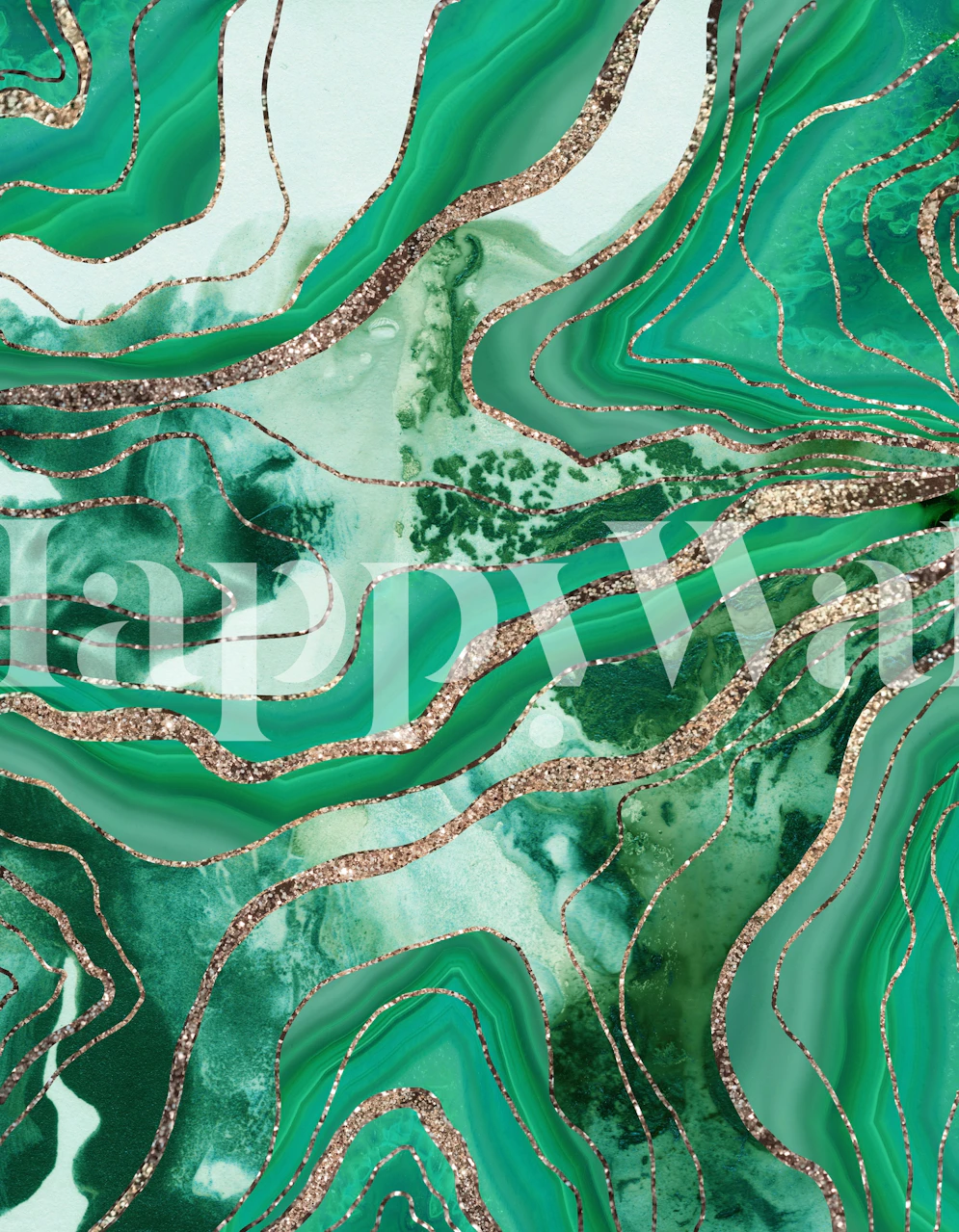 Emerald green marbled pattern with gold lines wallpaper