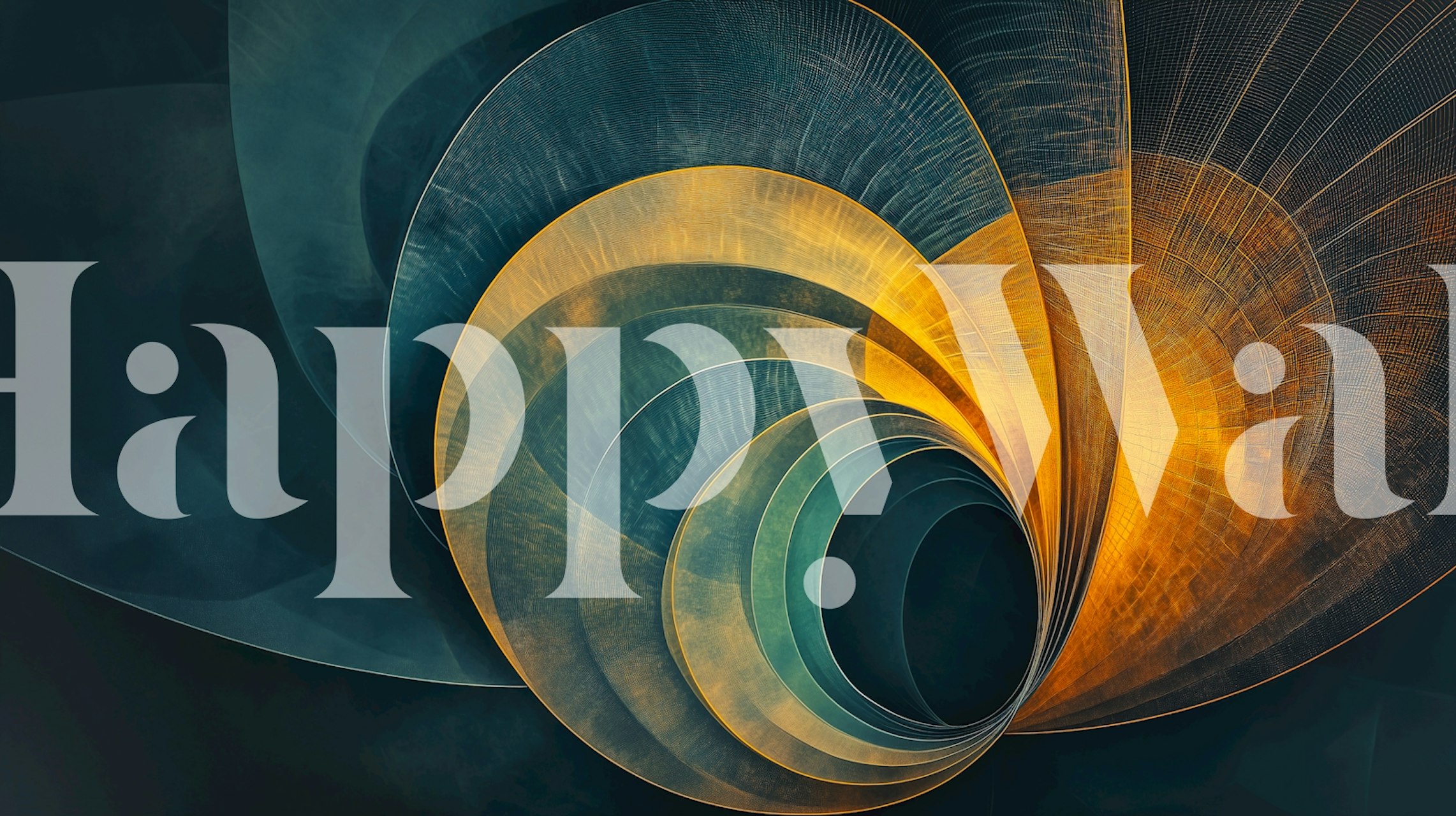 Abstract Swirl in Gold and Blue wallpaper in a room