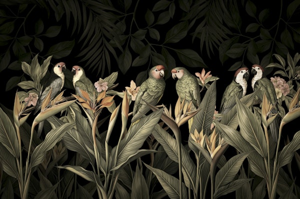 Moody Green Tropical Bird Gathering