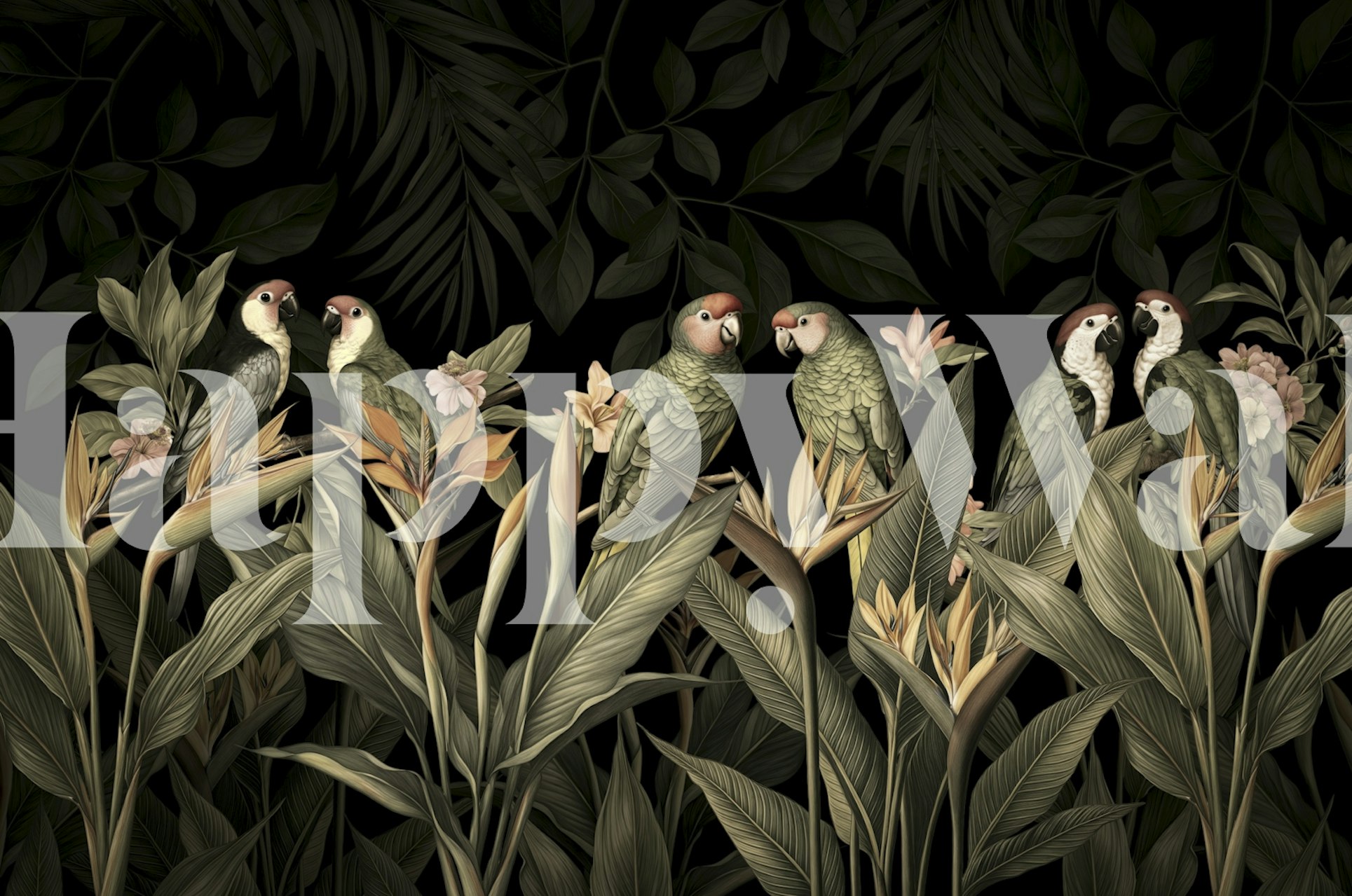 Papel de parede de pássaro tropical em um quarto elegante