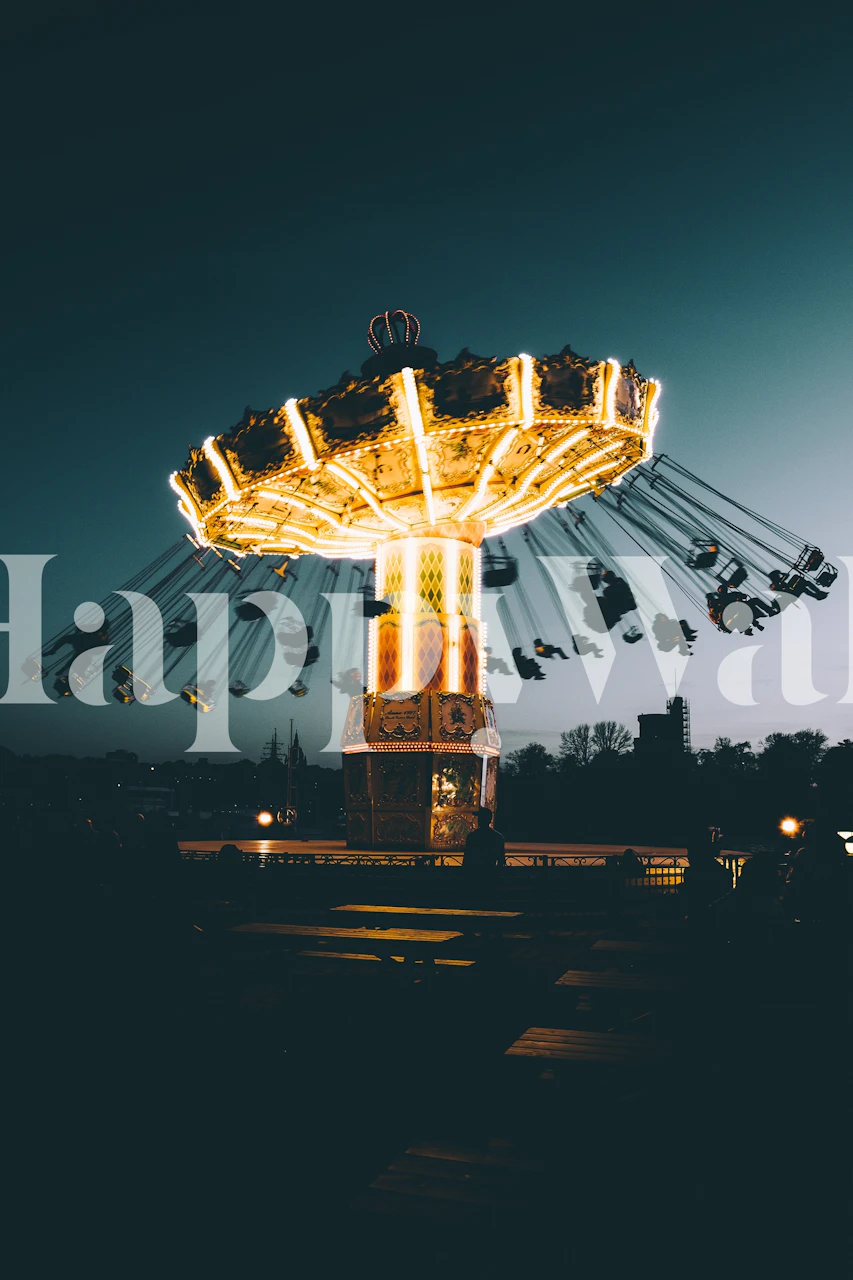 Vintage carousel with glowing lights at night wallpaper