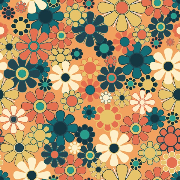Groovy Retro Garden 70s Floral Pattern Orange