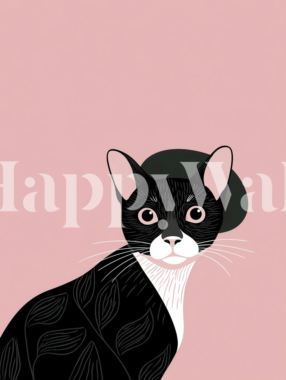 Black cat with pink beret on pink background wallpaper