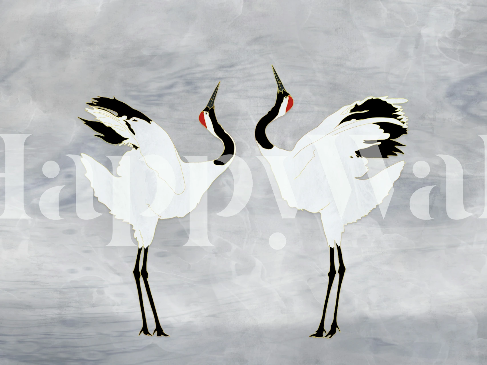 Crane mating wallpaper in a room