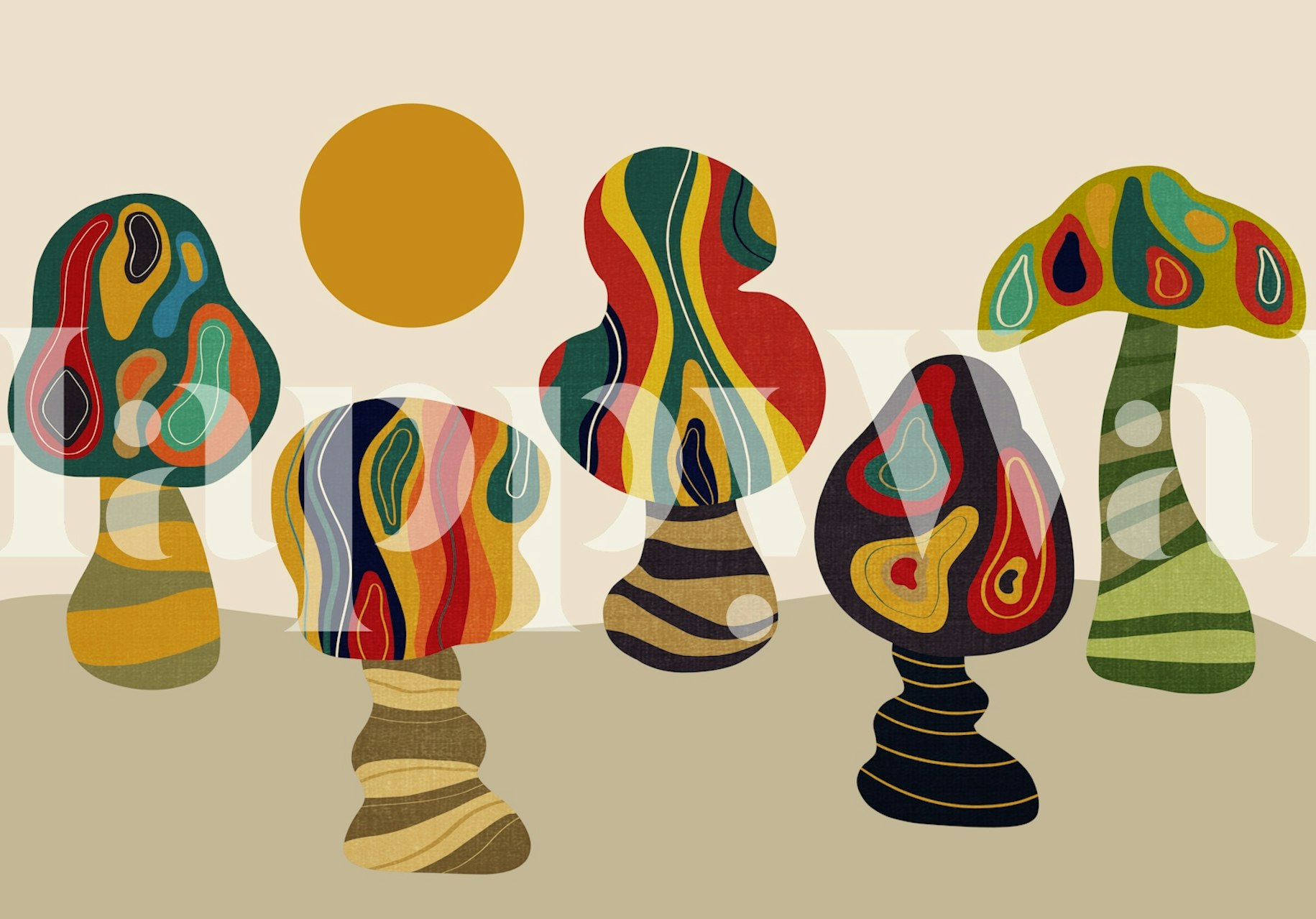 Psychedelic Trees wallpaper in a room