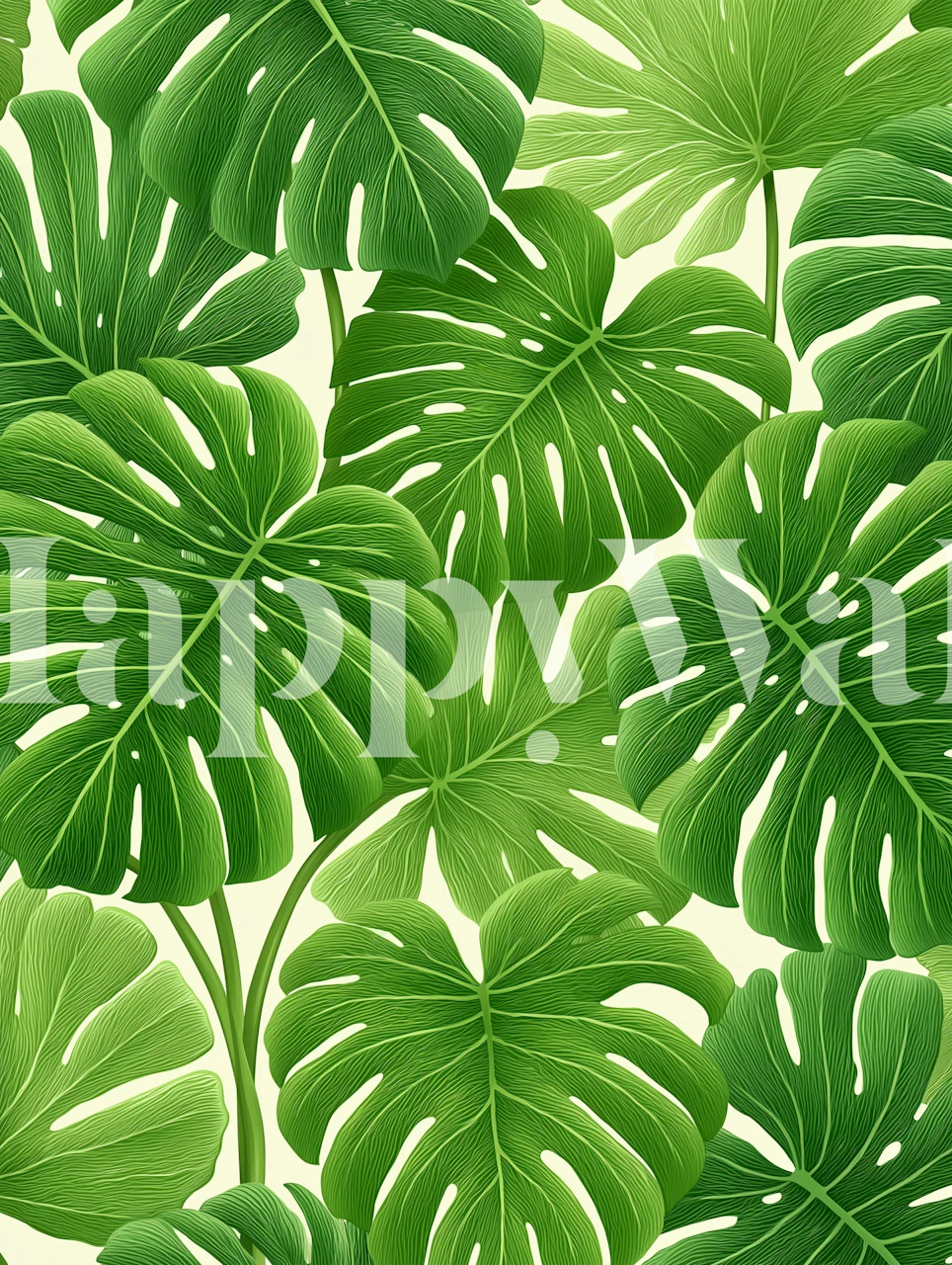 Tropical Monstera leaves in various shades of green wallpaper