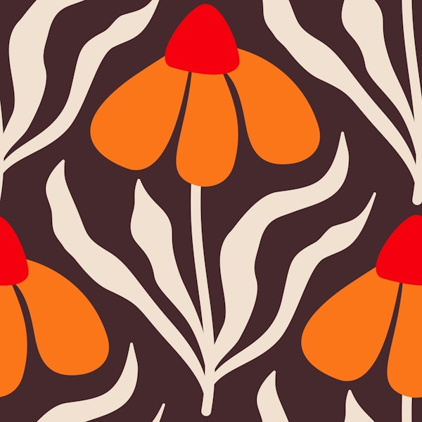 Hand drawn floating camomiles orange