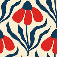 Hand drawn floating camomiles navy & red papiers peint
