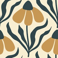 Hand drawn floating camomiles golden navy papiers peint