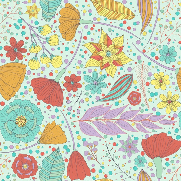 Joyful Spring Flowers Mint Green