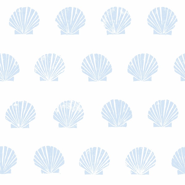 block print seashells - blue and white