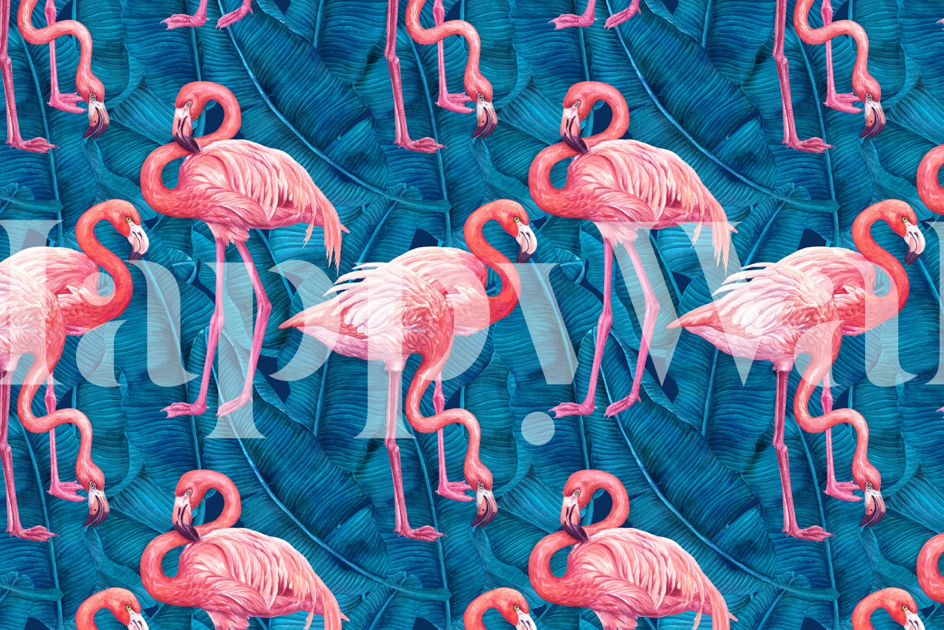 Tropical flamingo design with pink birds and green leaves wallpaper