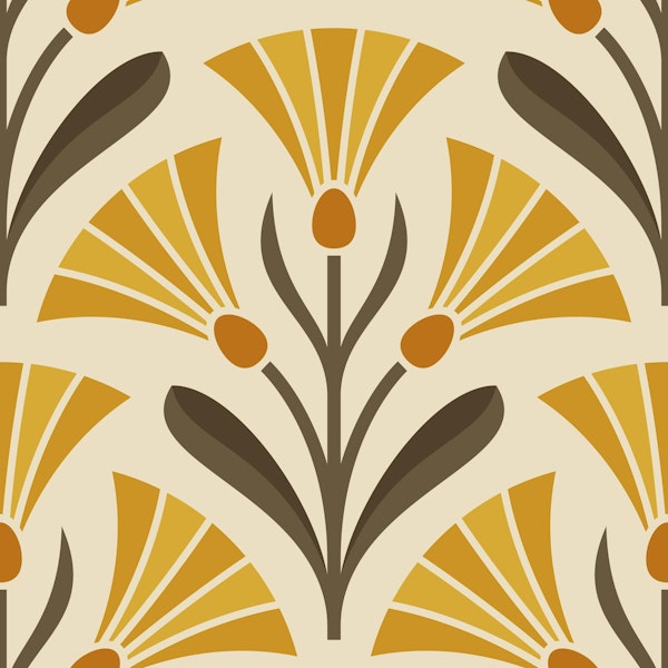 Art Deco Floral Fusion in Yellow Brown - L