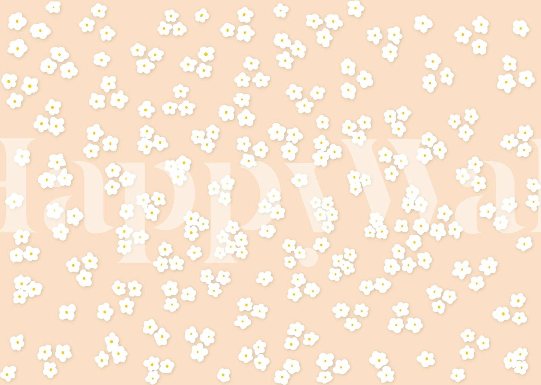 Soft peach floral wallpaper with scattered white flowers