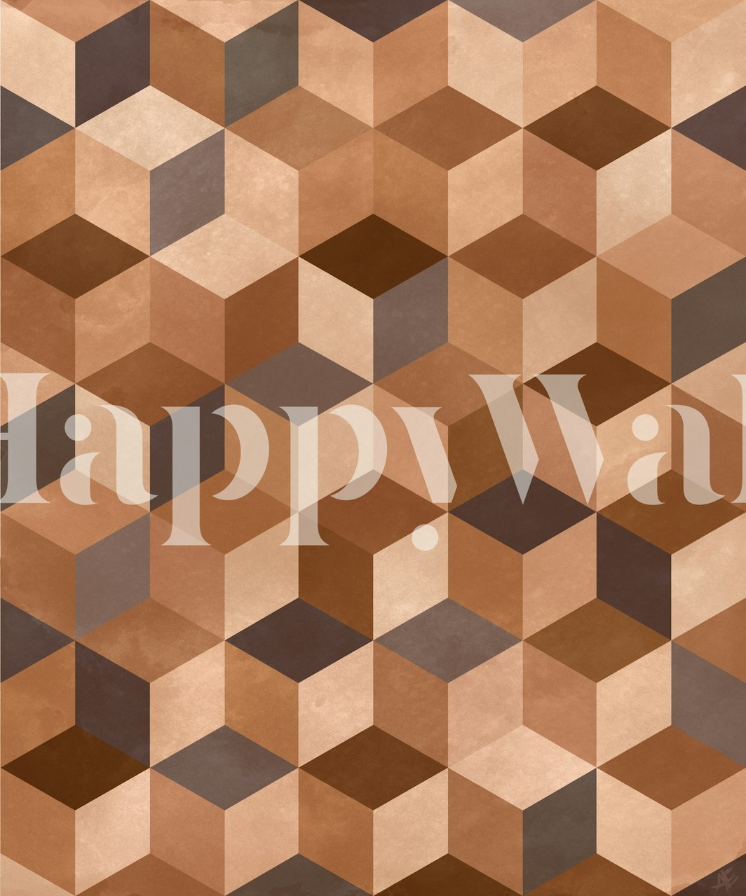 Abstract geometric brown-toned cubes forming a 3D effect wall mural