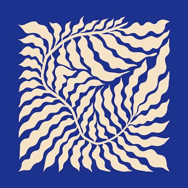 Modern Leaf Symphony on Indigo Blue