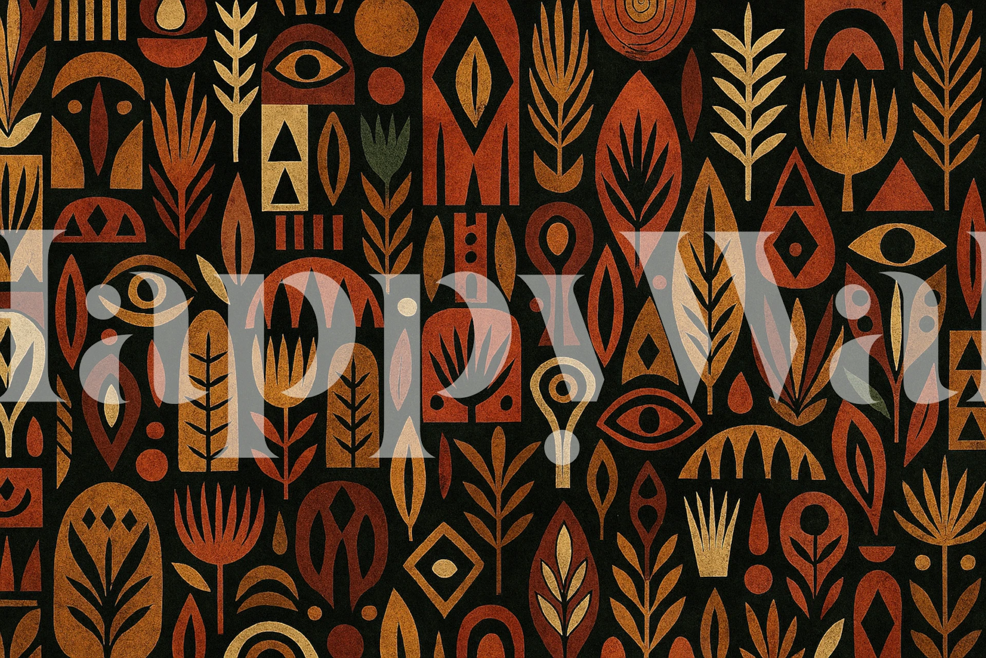 Botanic tribal symbols wallpaper in a room