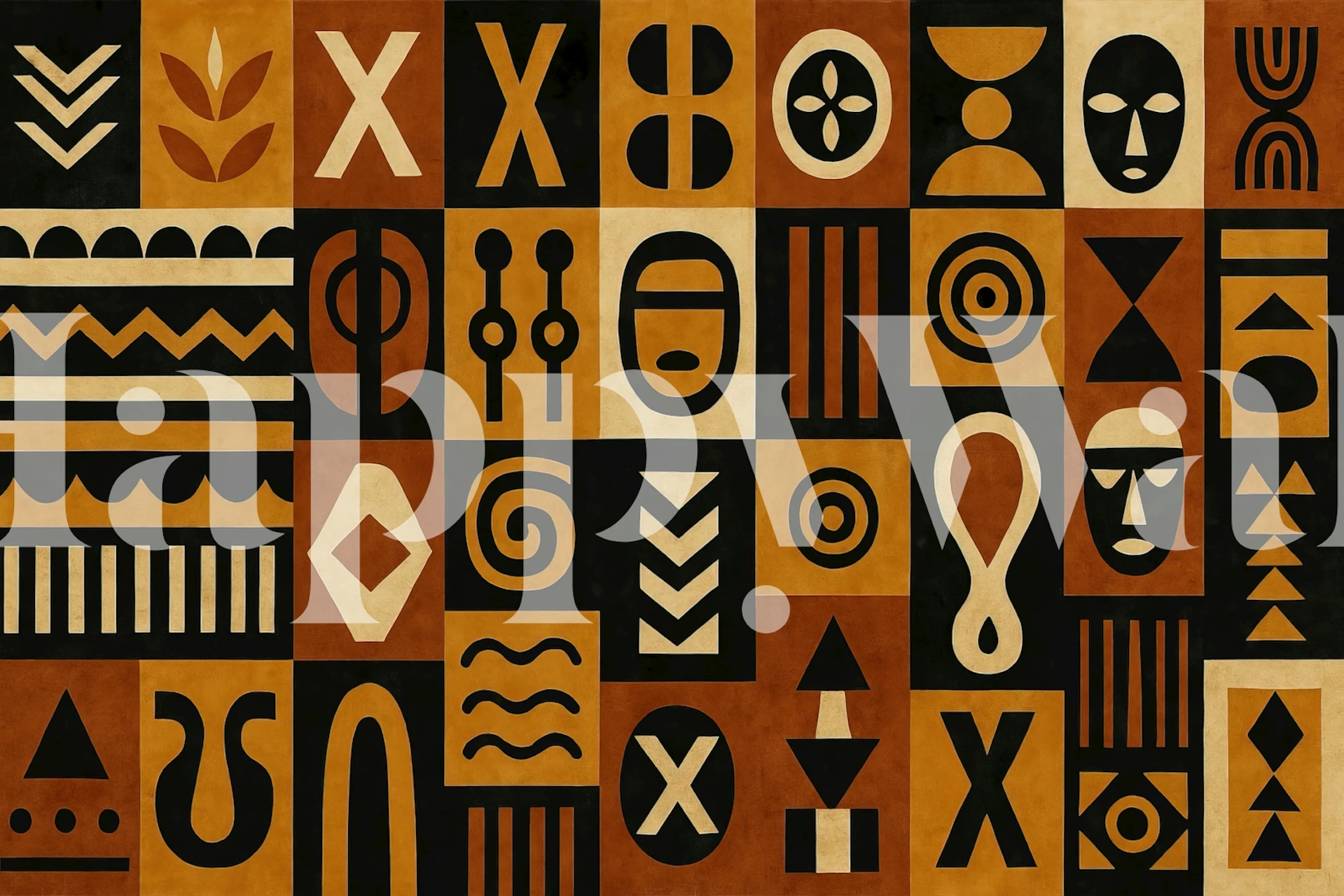 African Symbolic Rhythms wallpaper in a room