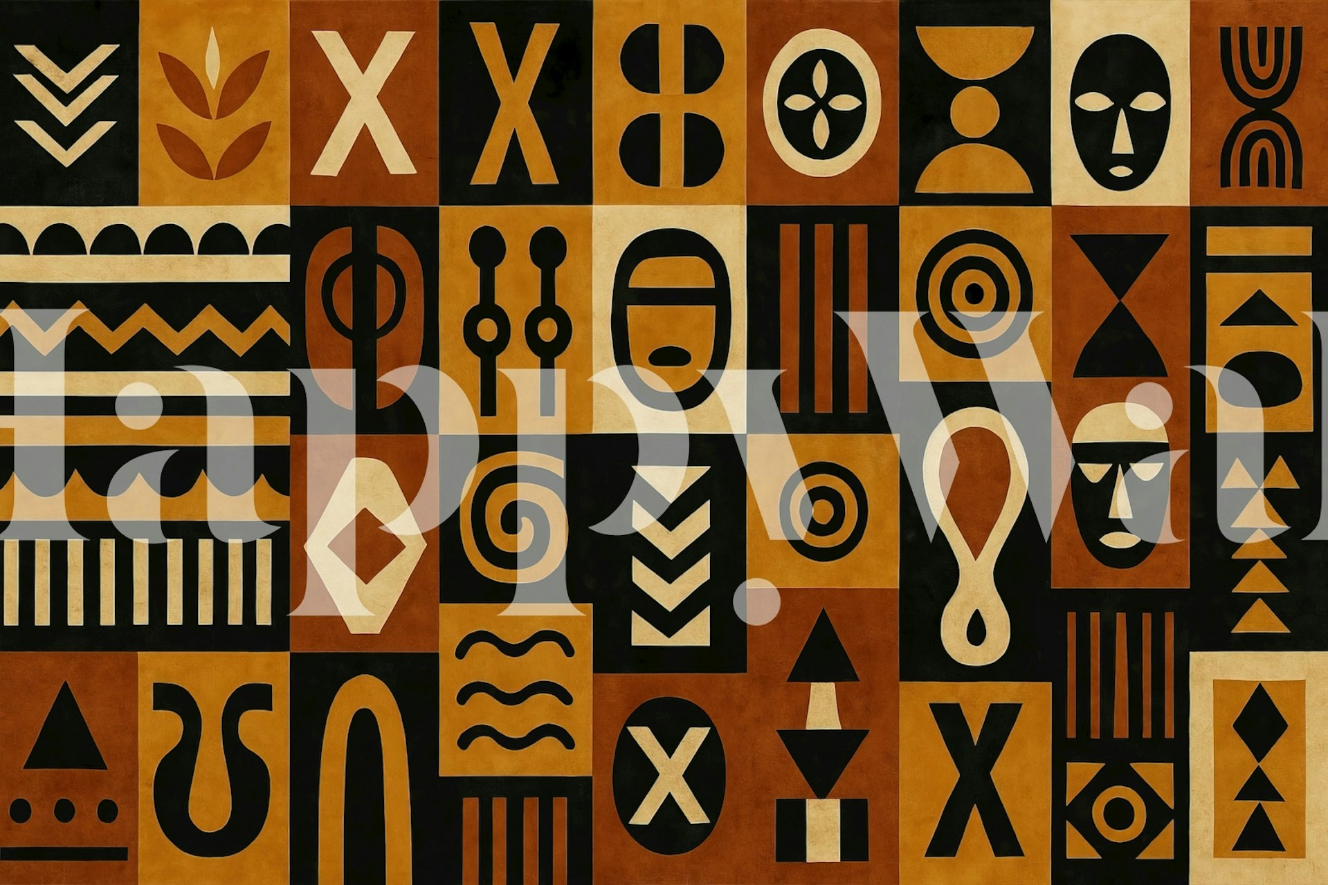 African Symbolic Rhythms wallpaper in a room