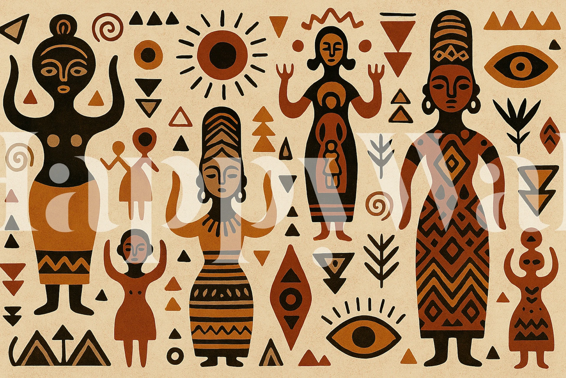 Matriarchal Earth Symbols wallpaper design in a room