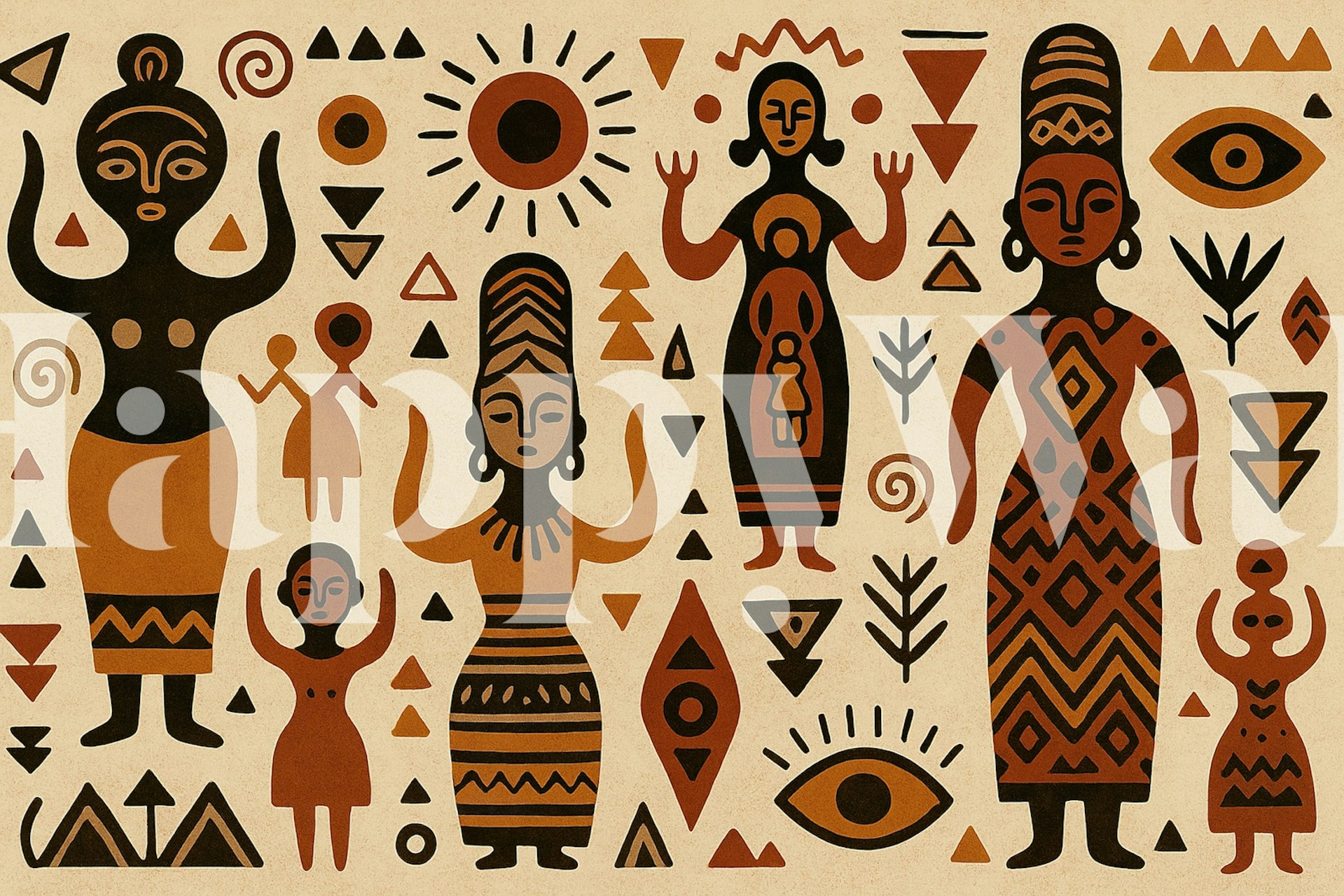 Matriarchal Earth Symbols tapetdesign i et rom