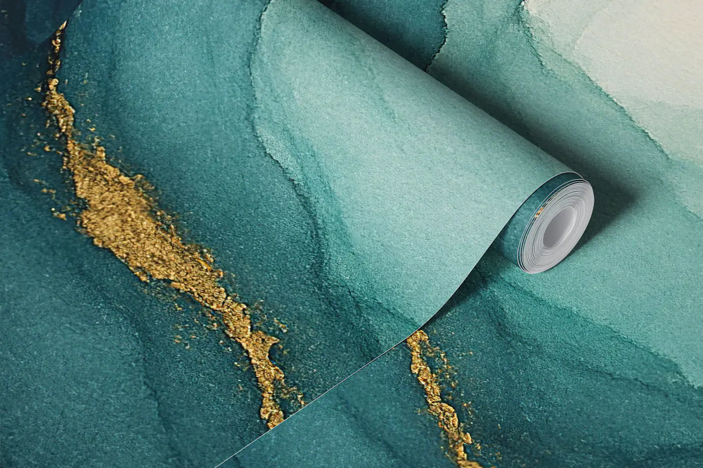 Azure Teal Gold Cascade wallpaper roll