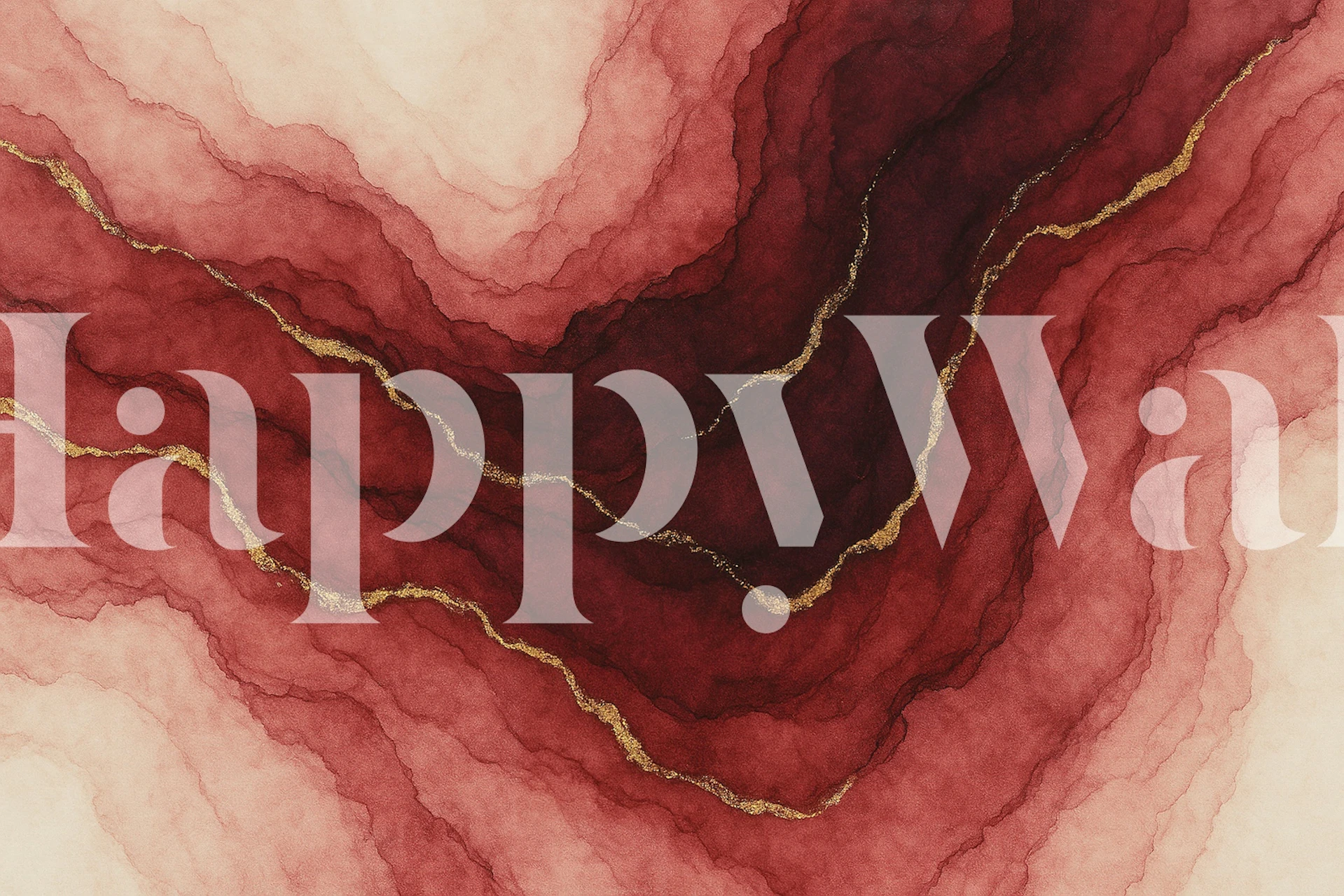 Red and beige abstract waves with gold accents wallpaper