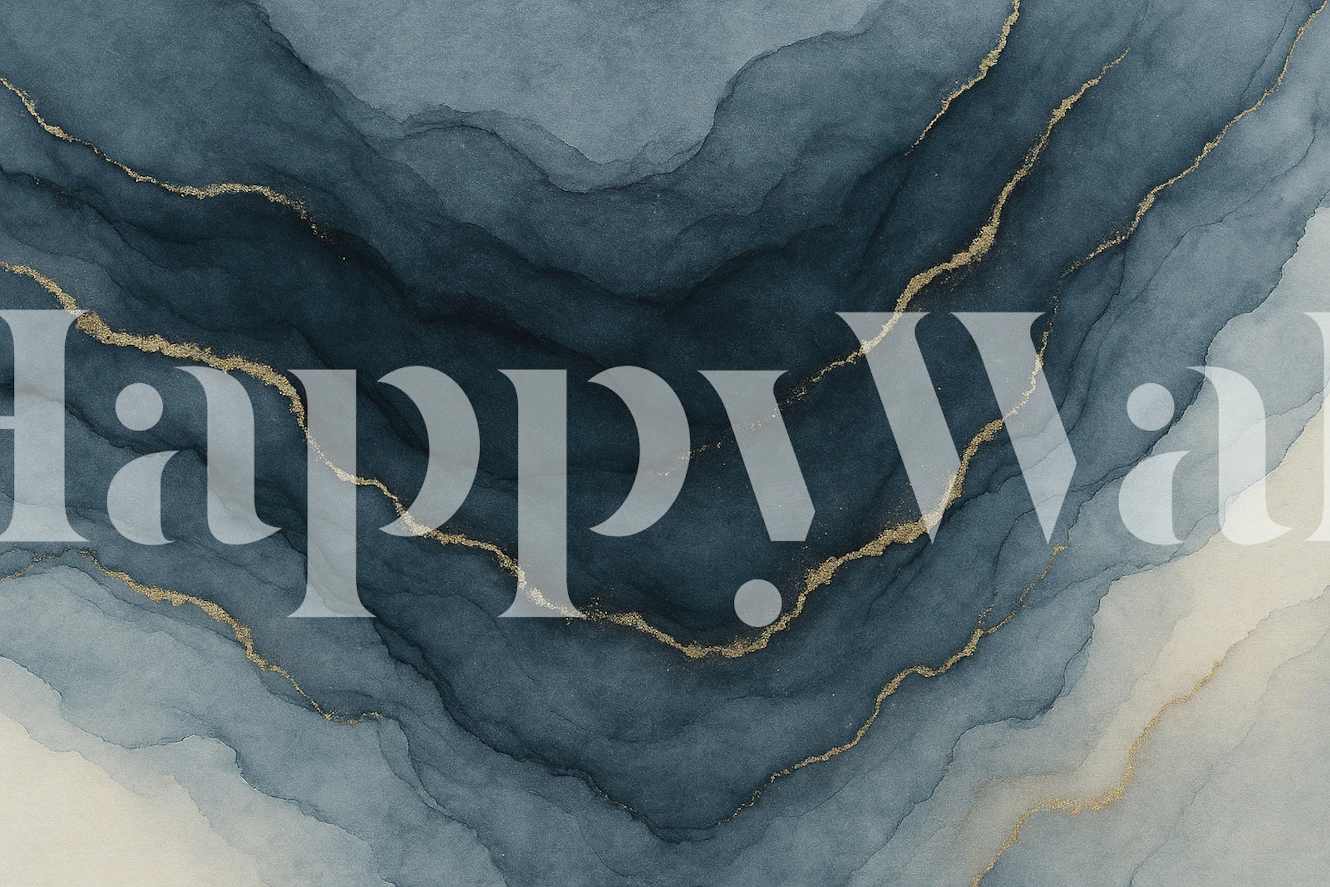 Abstract navy blue and gold marbled wallpaper