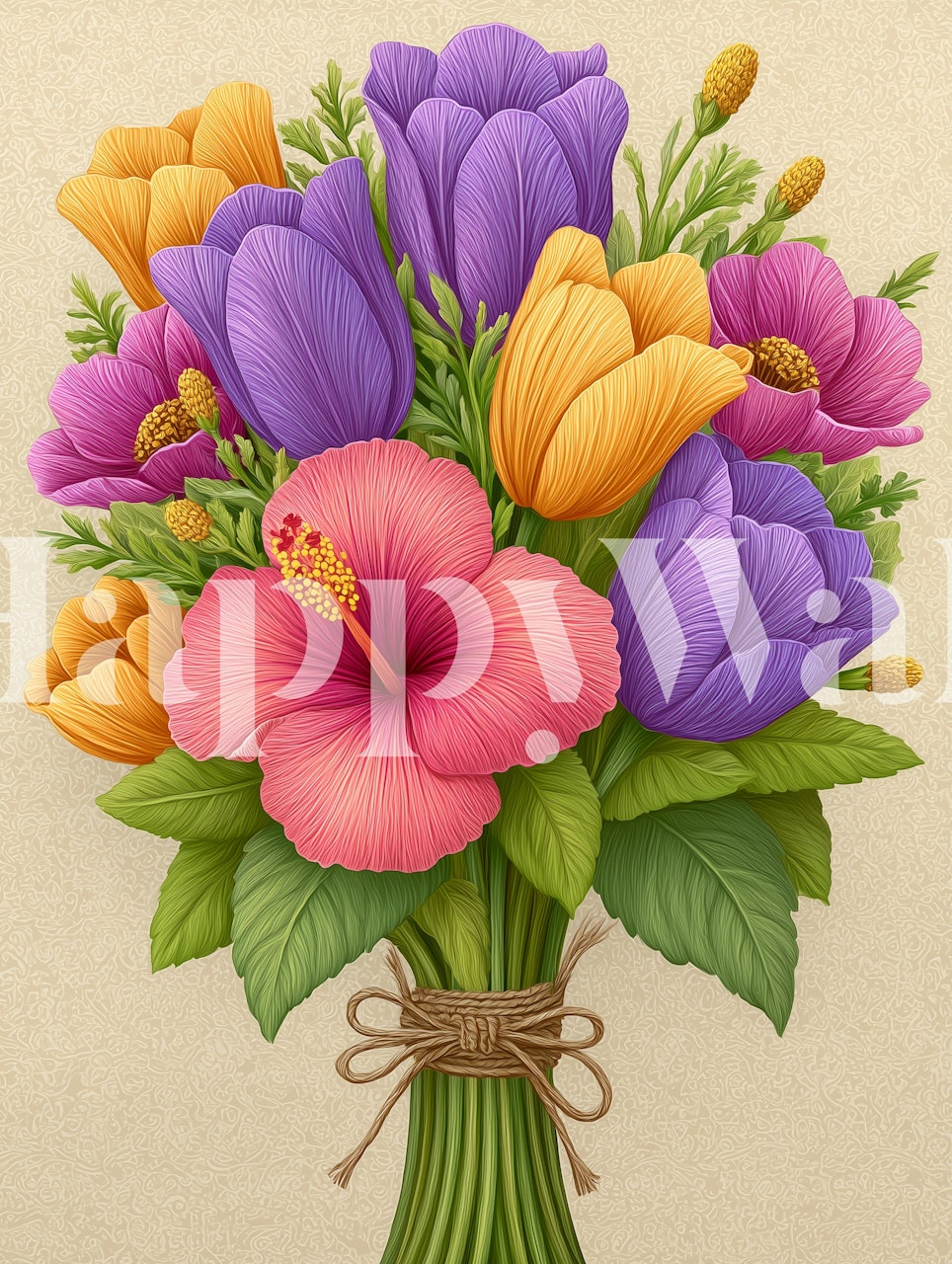 Hibiscus and Tulip Bouquet tapet i et rom