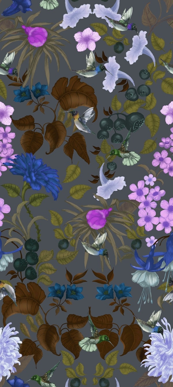 Hummingbird Damask on Slate