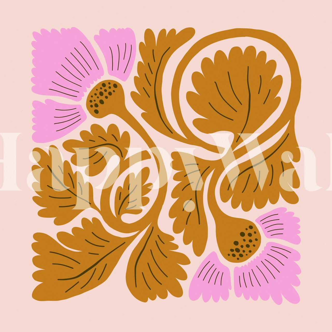 Carta da parati Leafy Pink Delight in una stanza