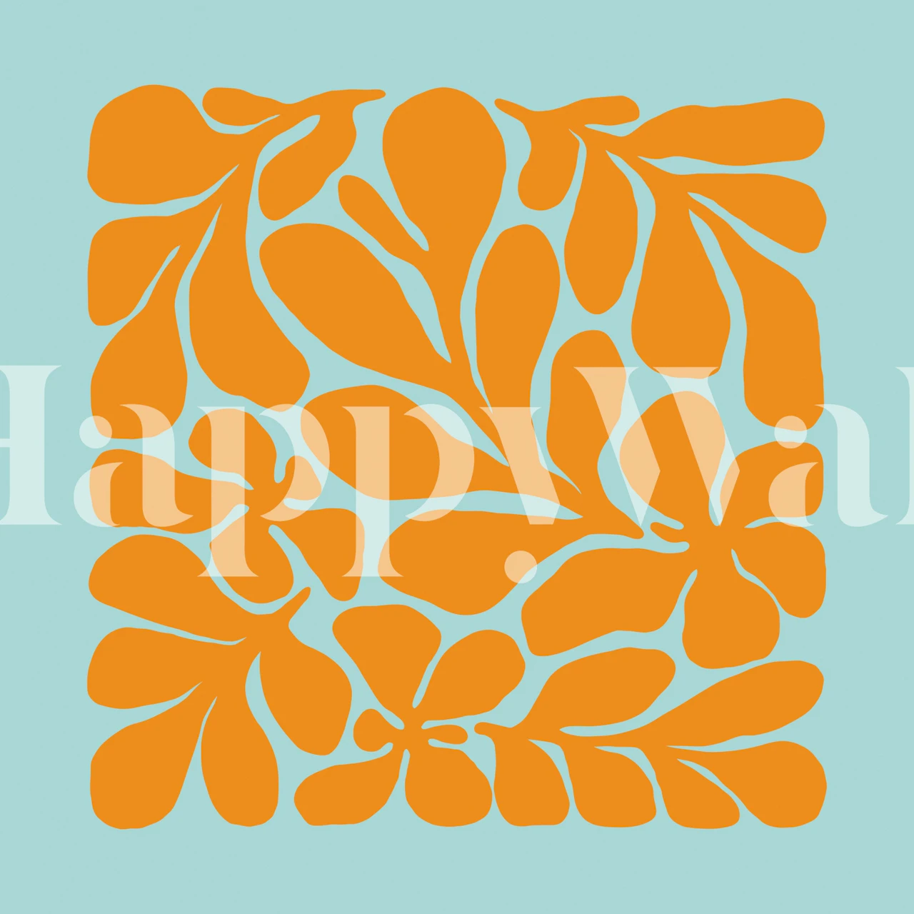 Abstract orange leaf design on blue background wallpaper