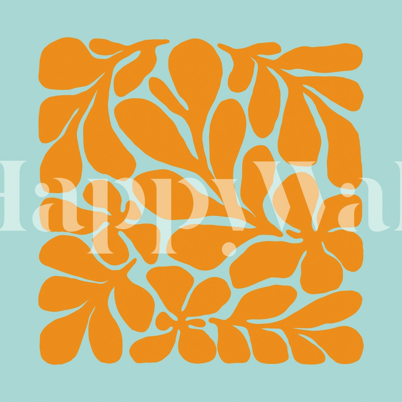Abstract orange leaf design on blue background wallpaper