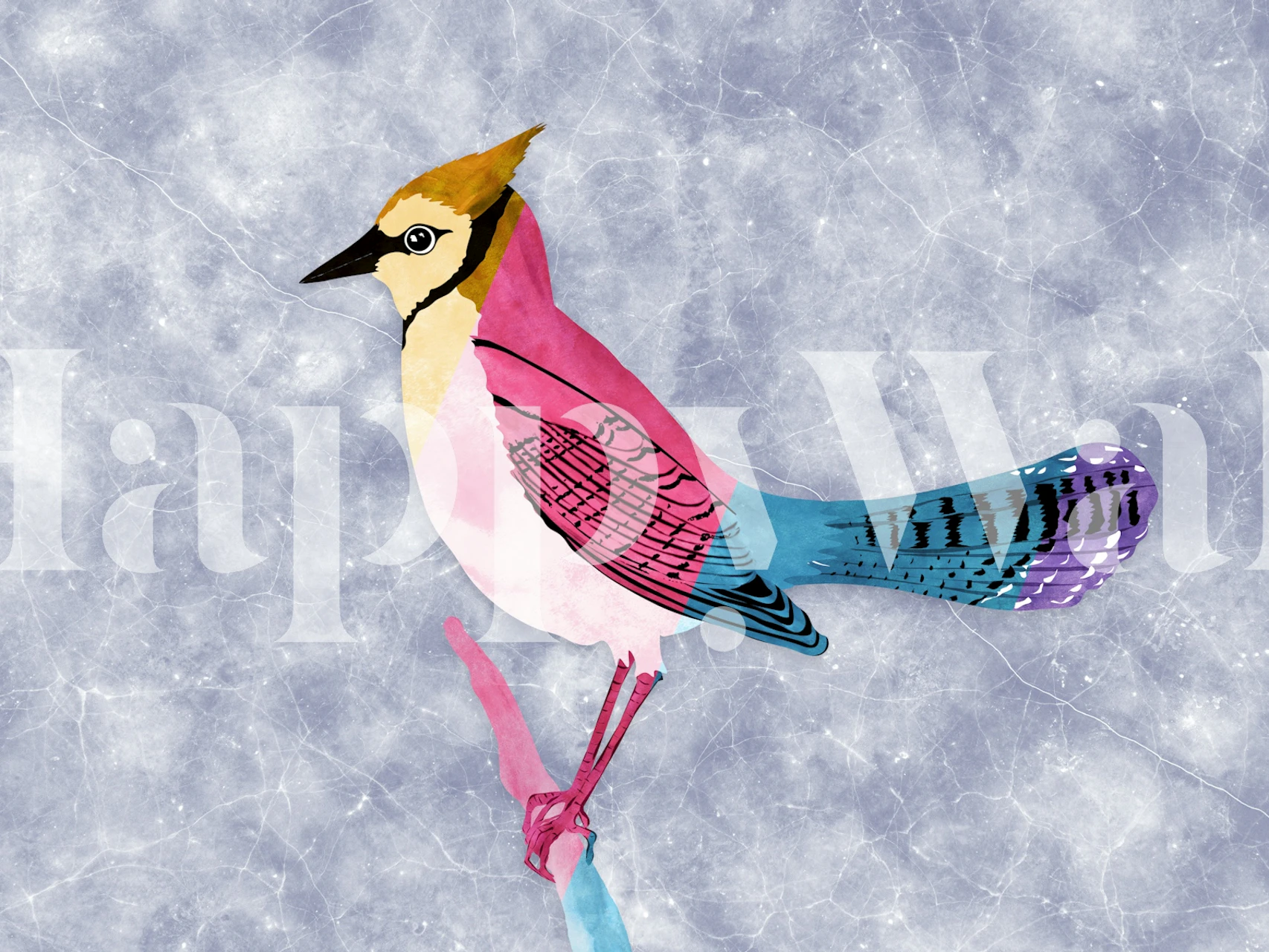 Illustration of a bird wallpaper in a room