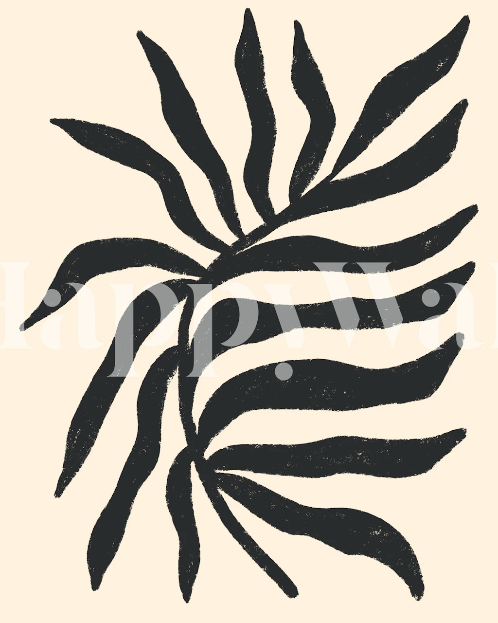 Black botanical silhouette on light beige background wallpaper