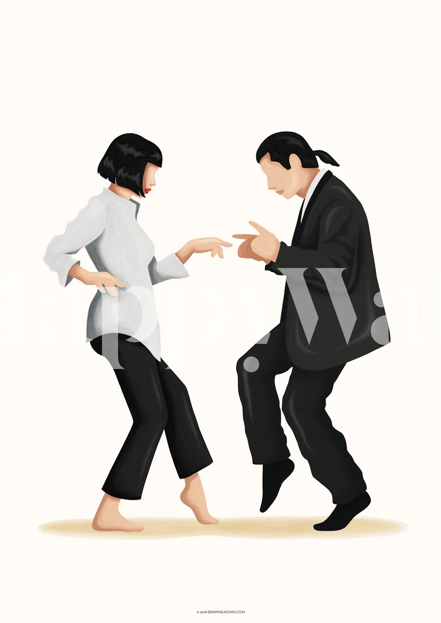 Two dancing characters in black, white, and skin tones style wallpaper