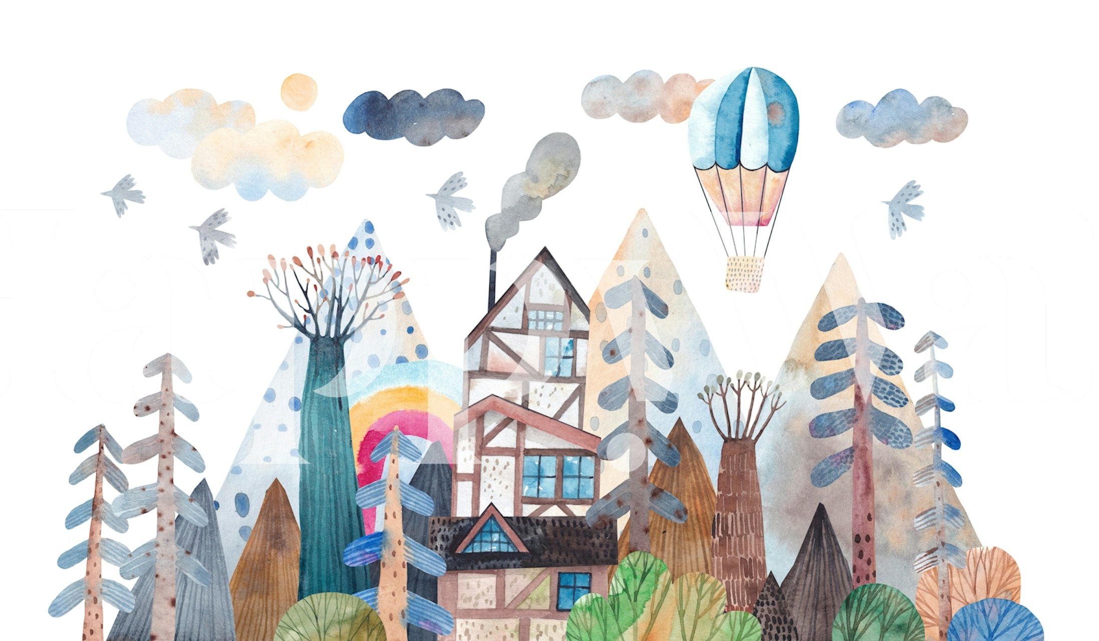 Whimsical Forest Landscape Art i et rom