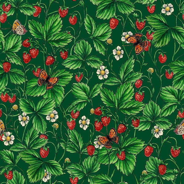 Wild strawberries on emerald green