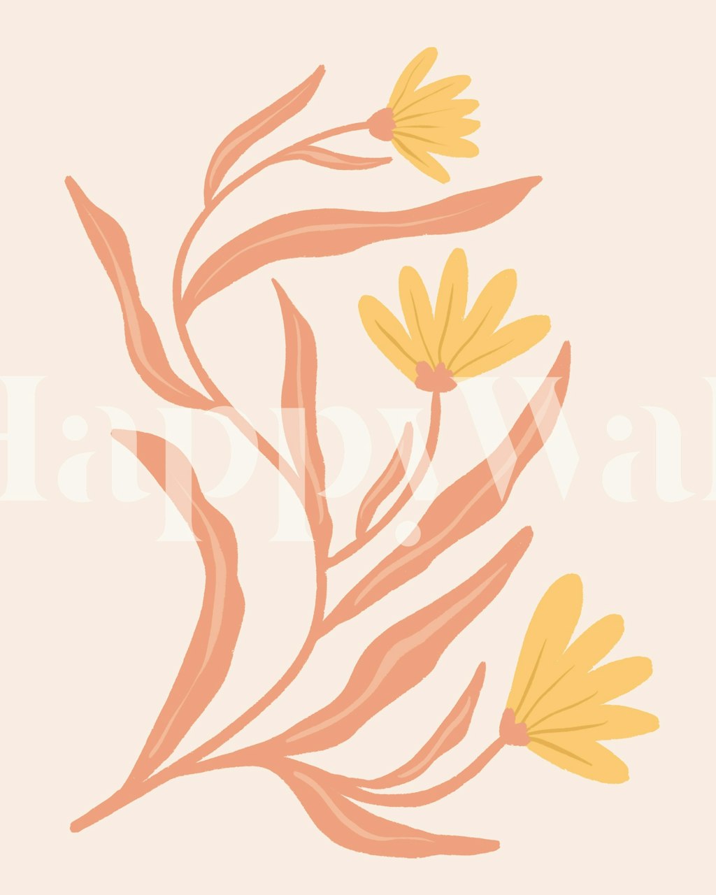 Pastel floral design featuring yellow flowers and warm leaves wallpaper