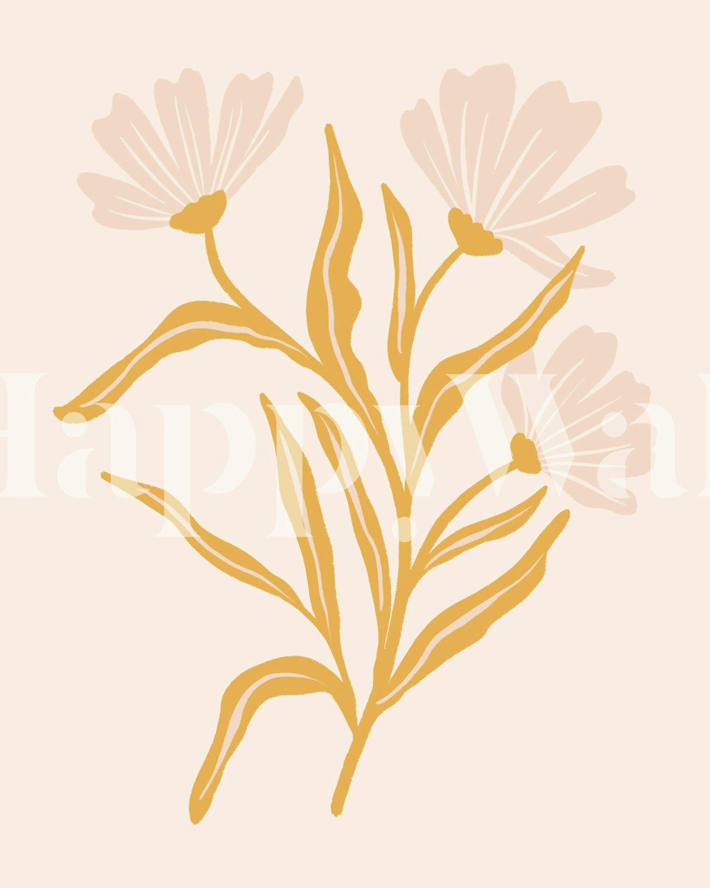 Stylized floral illustration in earth tones on soft background wallpaper