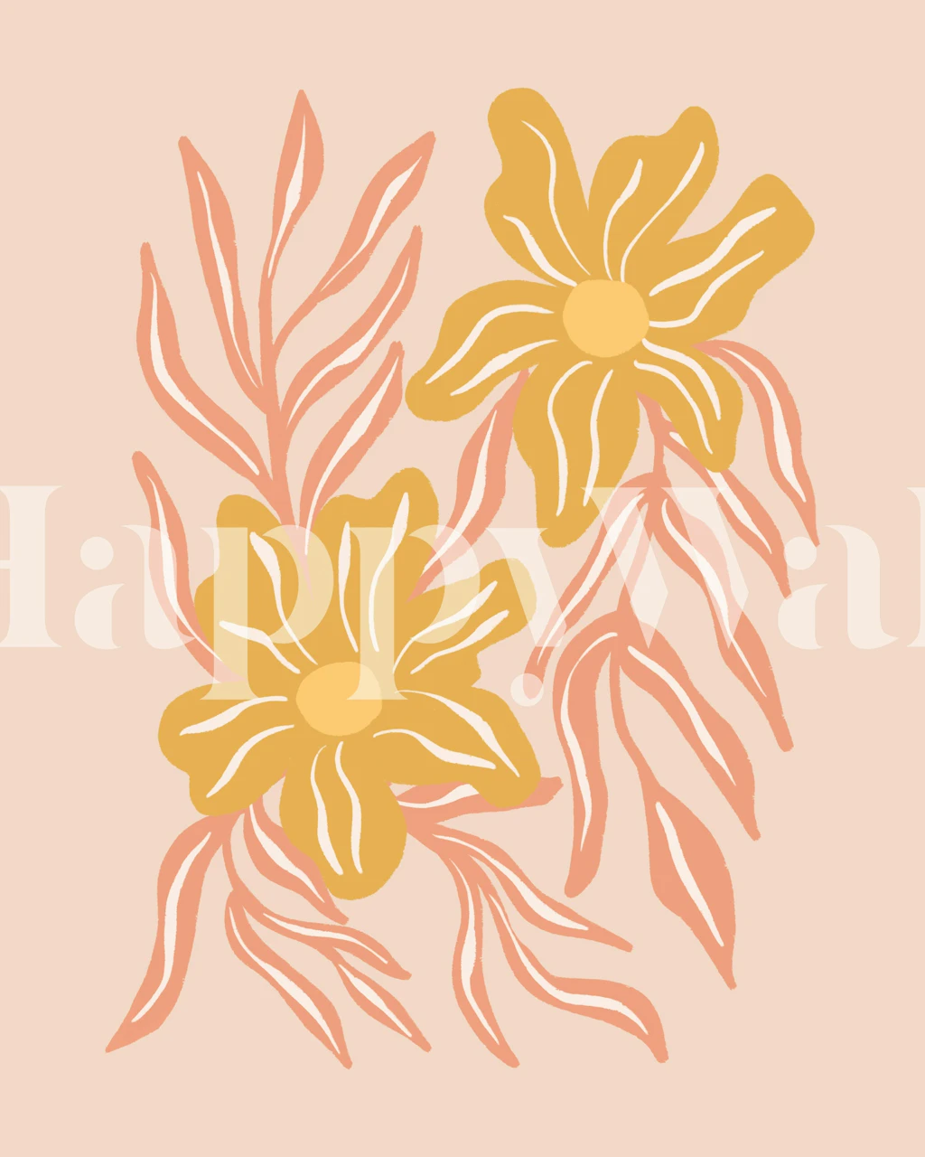 Colorful summer pastel florals wallpaper in a room