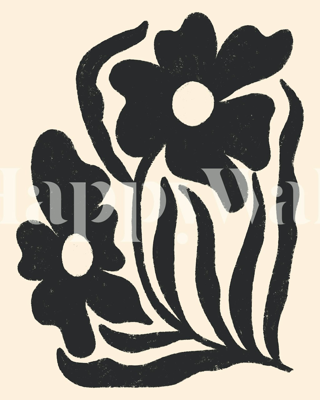 Textured black flower silhouettes on cream wallpaper