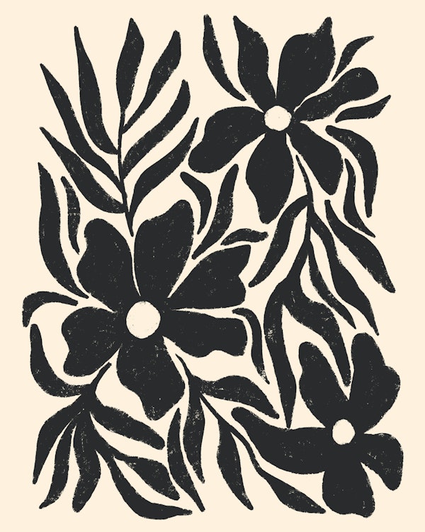 Textured flowers and branches silhouettes