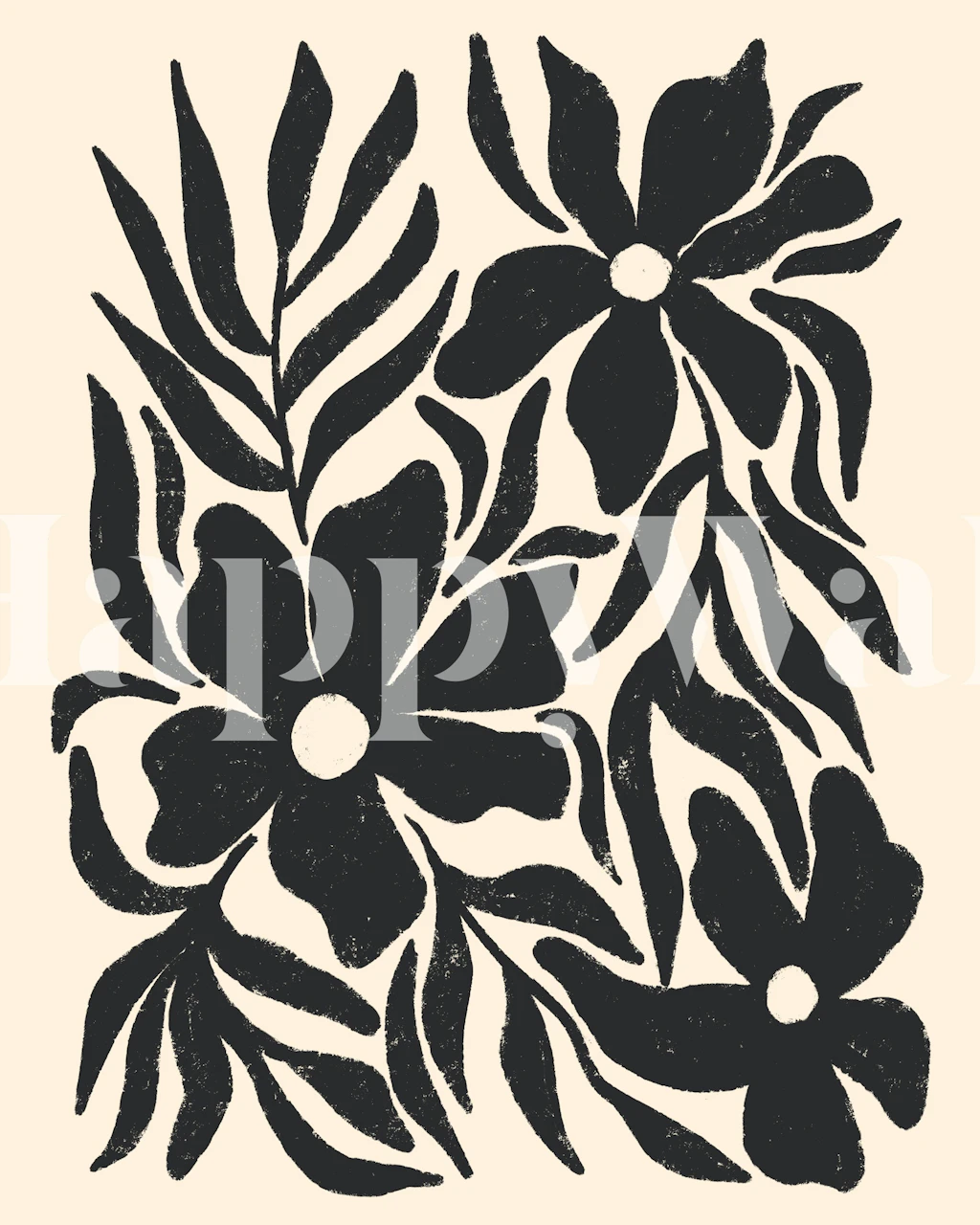 Textured flowers and branches silhouettes wallpaper