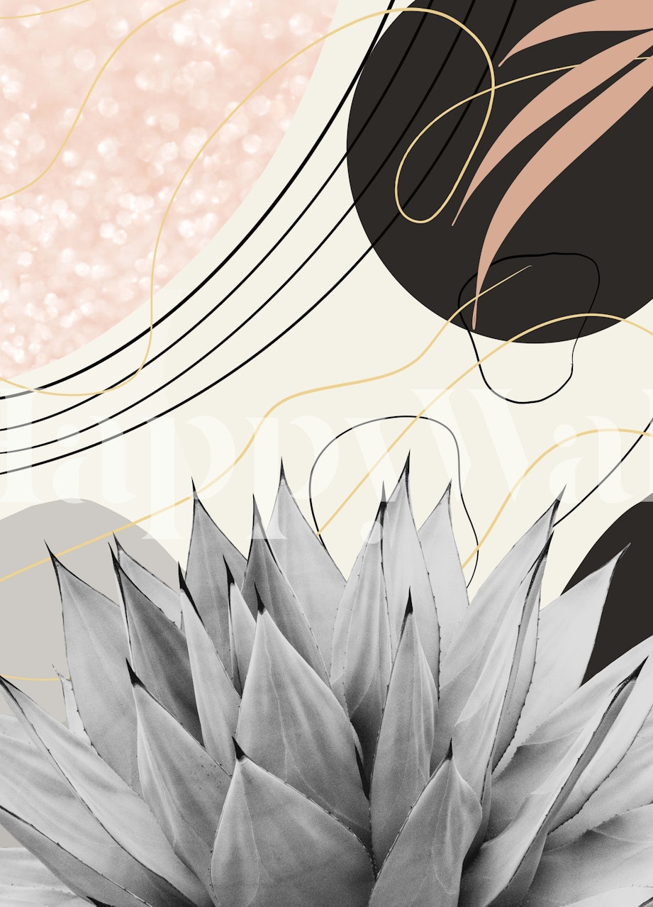 Abstract agave with black and beige patterns wallpaper