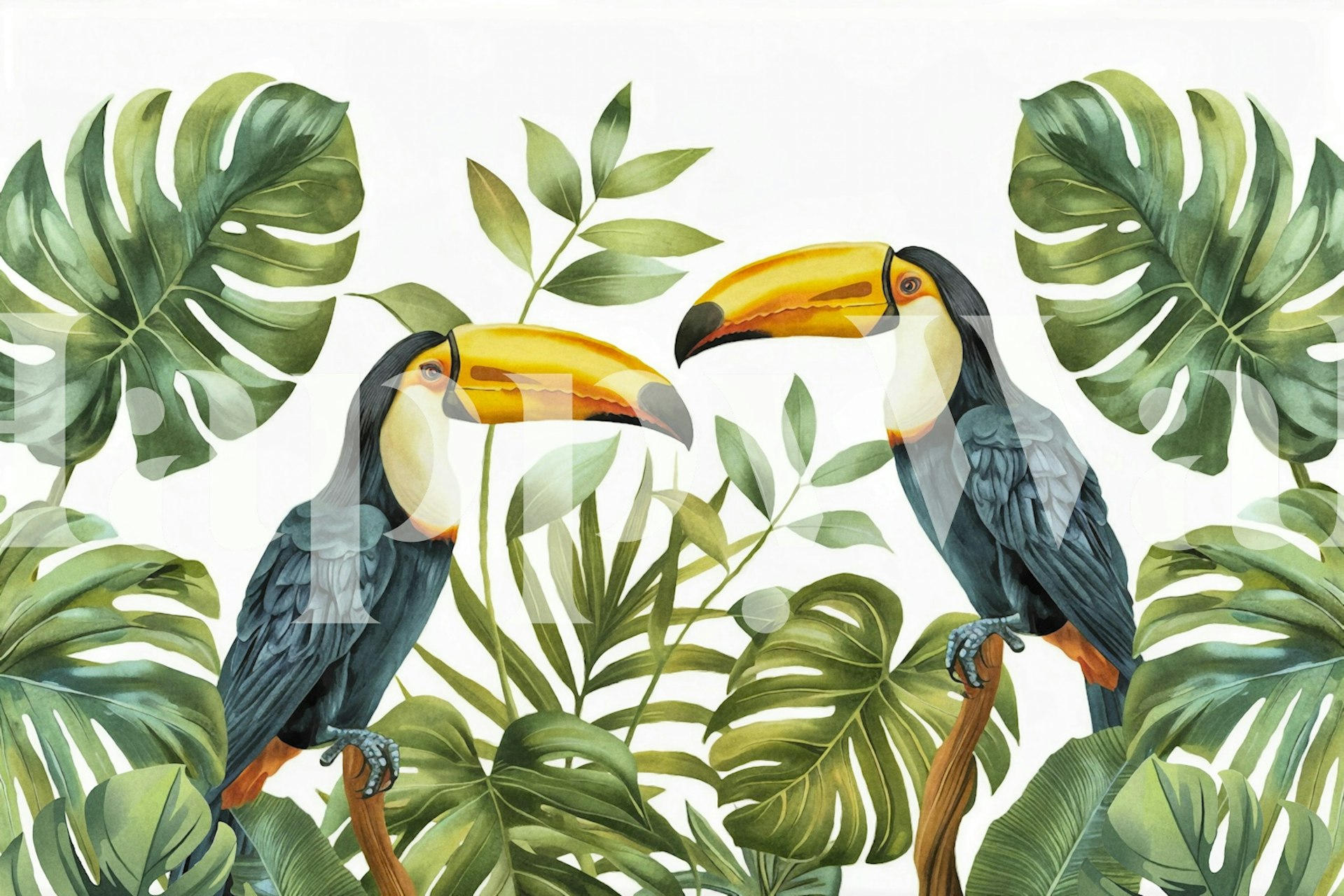 Lush Jungle Toucan Bird Friends diseño de papel tapiz