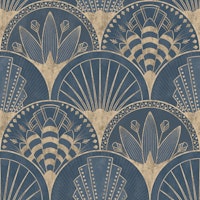 Art Deco Golden Fans Blue behang