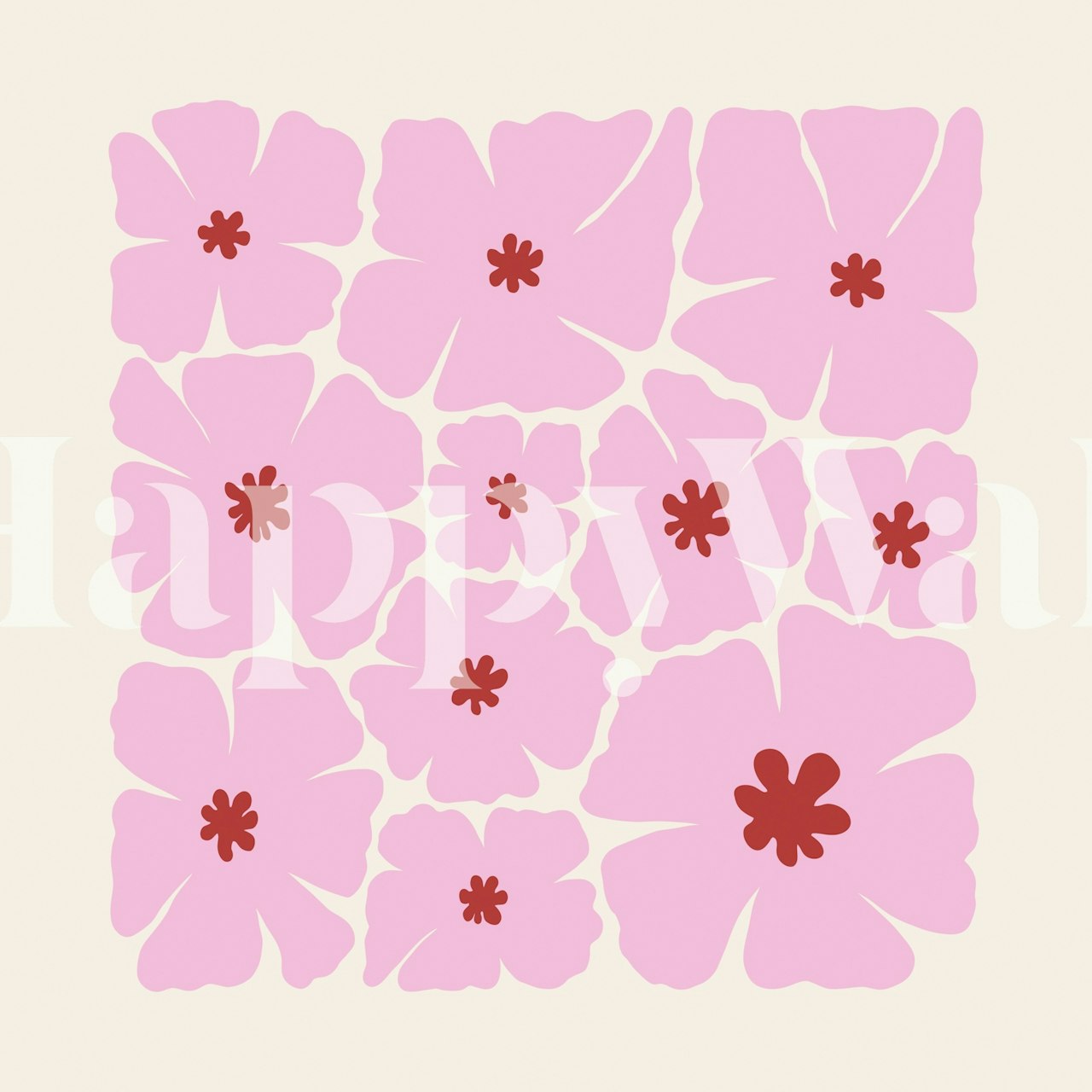 Pink floral design with red accents on light background wallpaper