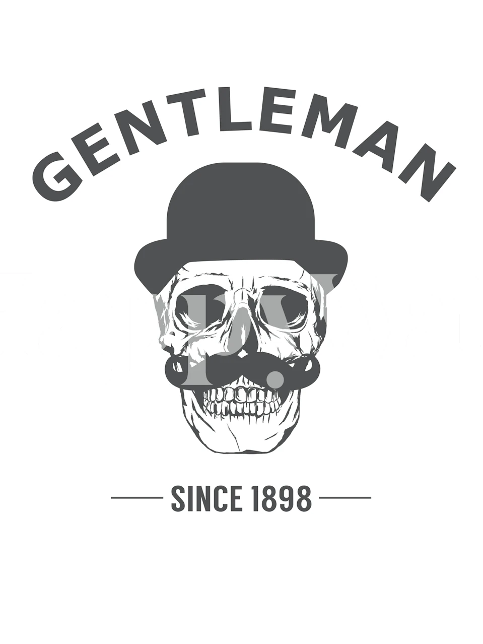 Gentleman skull with bowler hat and mustache in black and white wallpaper